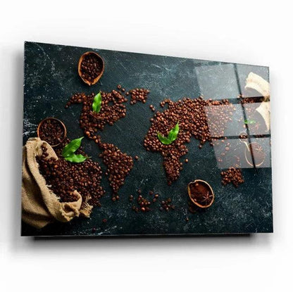 Coffee World Map Glass Wall Art - LUXARTDECO