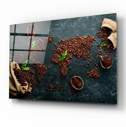Coffee World Map Glass Wall Art - LUXARTDECO