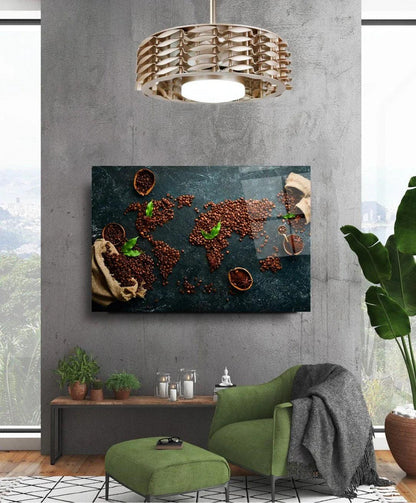 Coffee World Map Glass Wall Art - LUXARTDECO