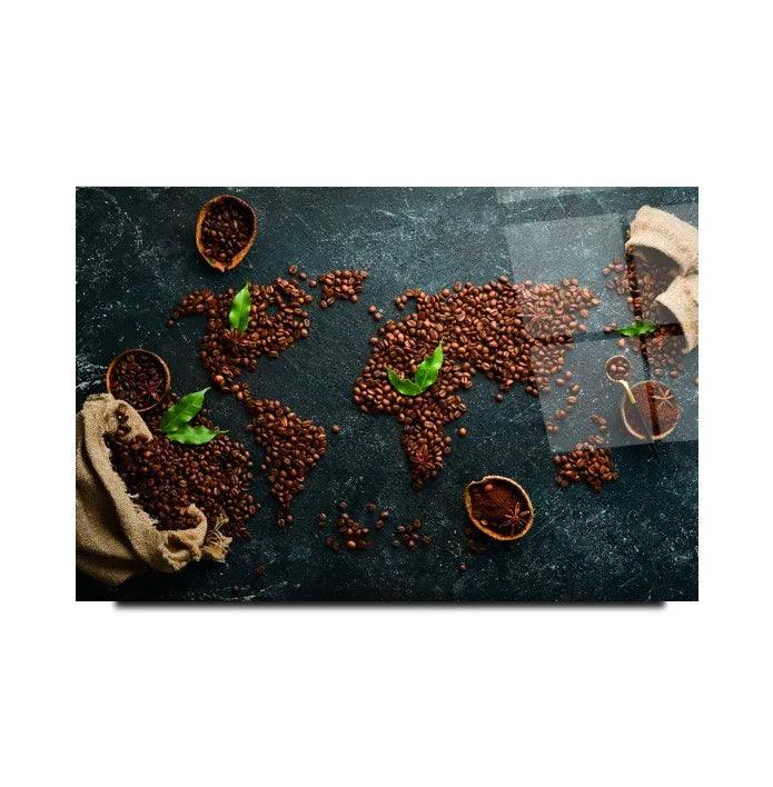 Coffee World Map Glass Wall Art - LUXARTDECO