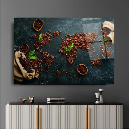 Coffee World Map Glass Wall Art - LUXARTDECO