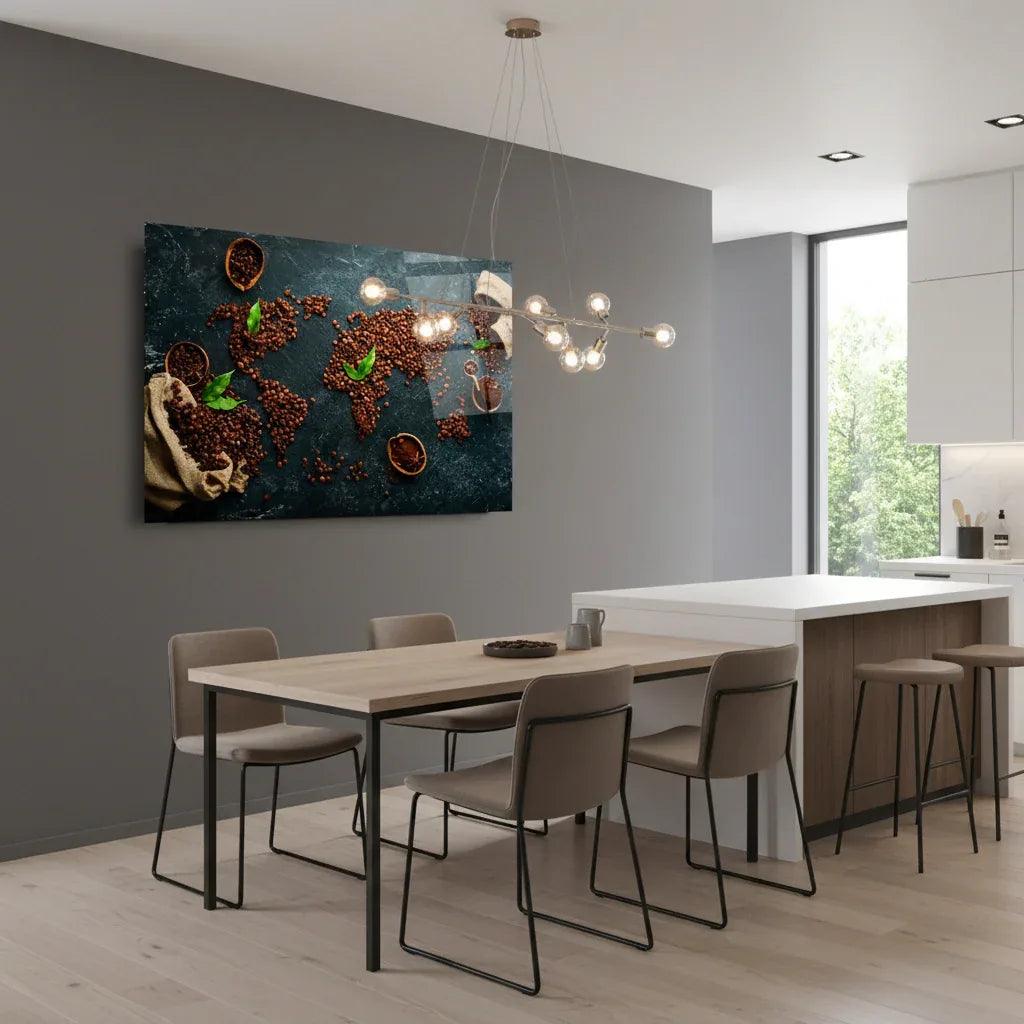 Coffee World Map Glass Wall Art - LUXARTDECO