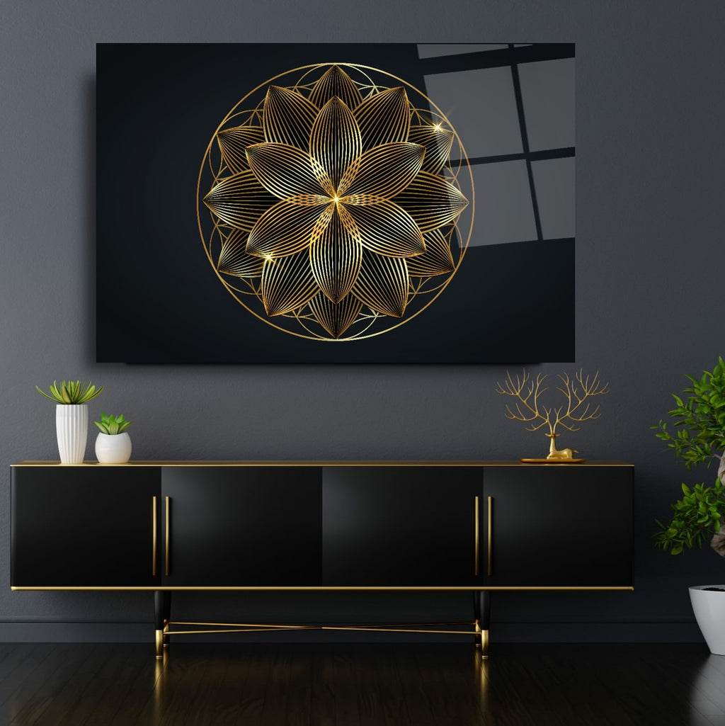 Art mural abstrait en verre noir et or