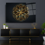 Art mural abstrait en verre noir et or