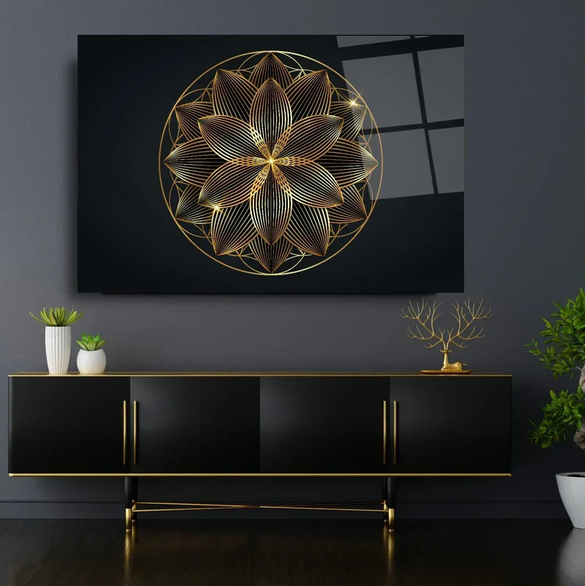 Abstract Gold Black Glass Wall Art - LUXARTDECO