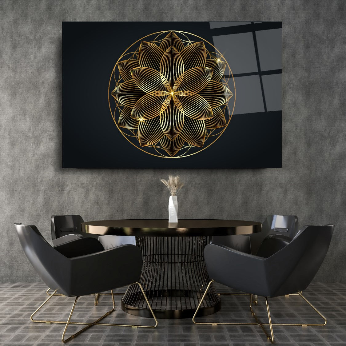 Abstract Gold Black Glass Wall Art