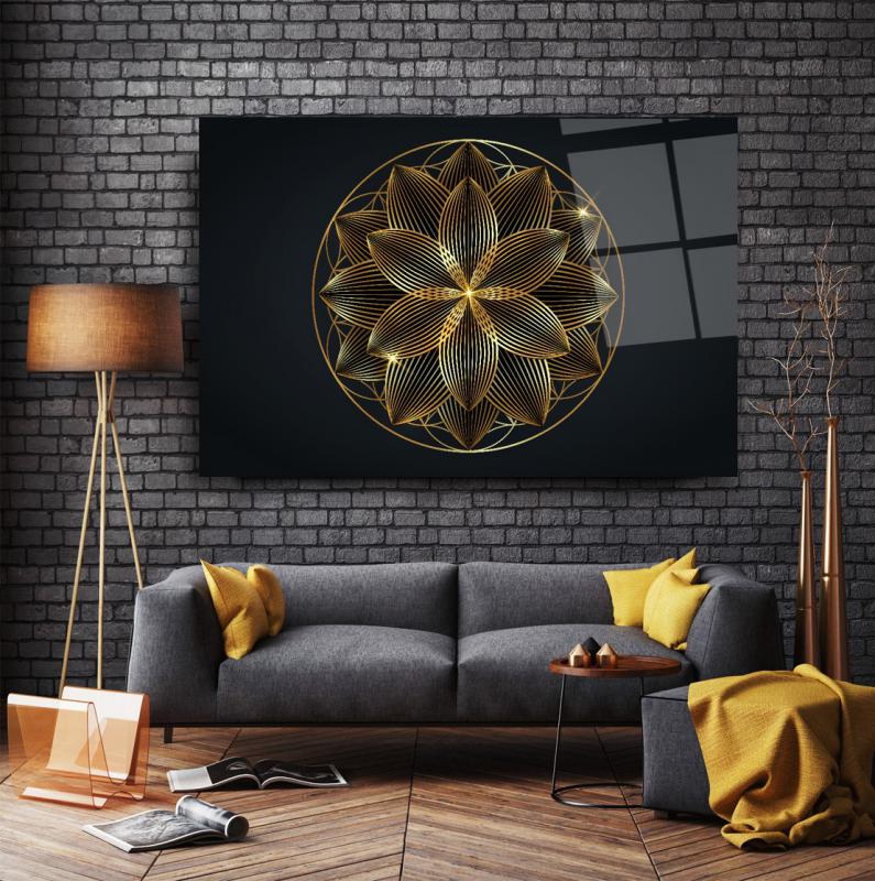 Art mural abstrait en verre noir et or