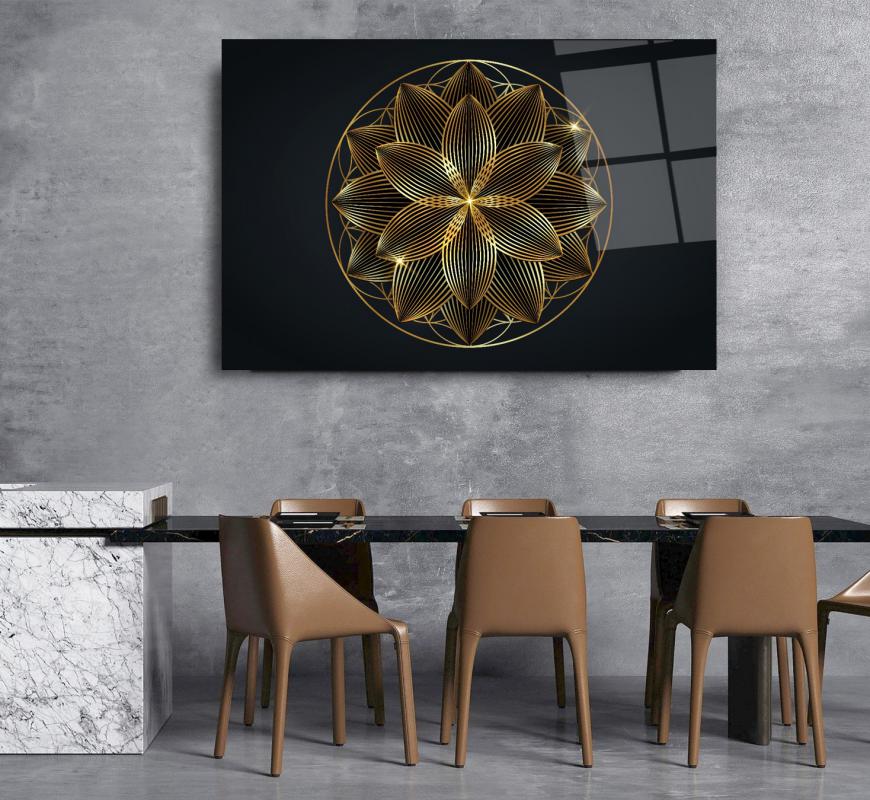 Art mural abstrait en verre noir et or