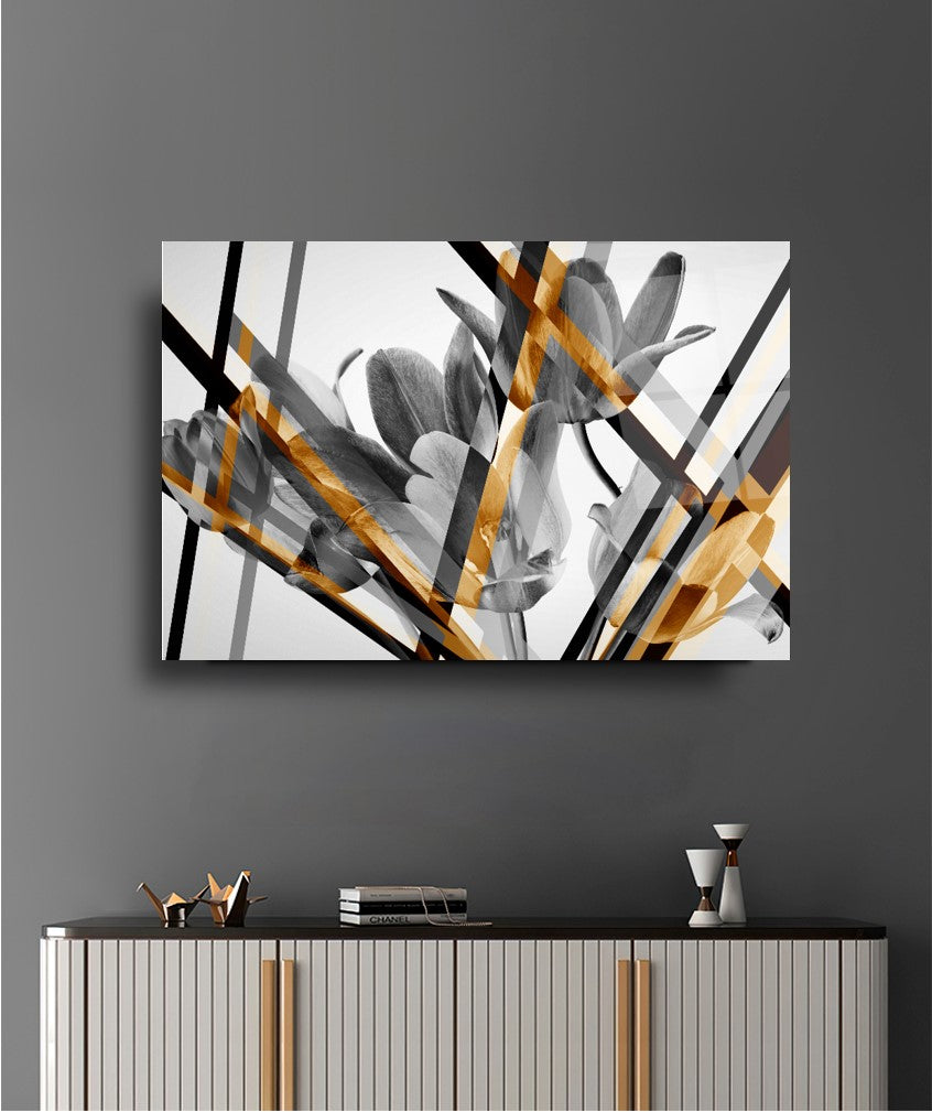 Grey Flower Glass Wall Art