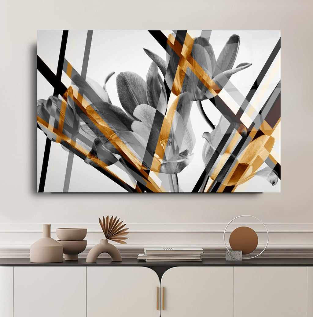 Grey Flower Glass Wall Art