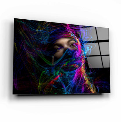 Neon Woman Face Glass Wall Art - LUXARTDECO