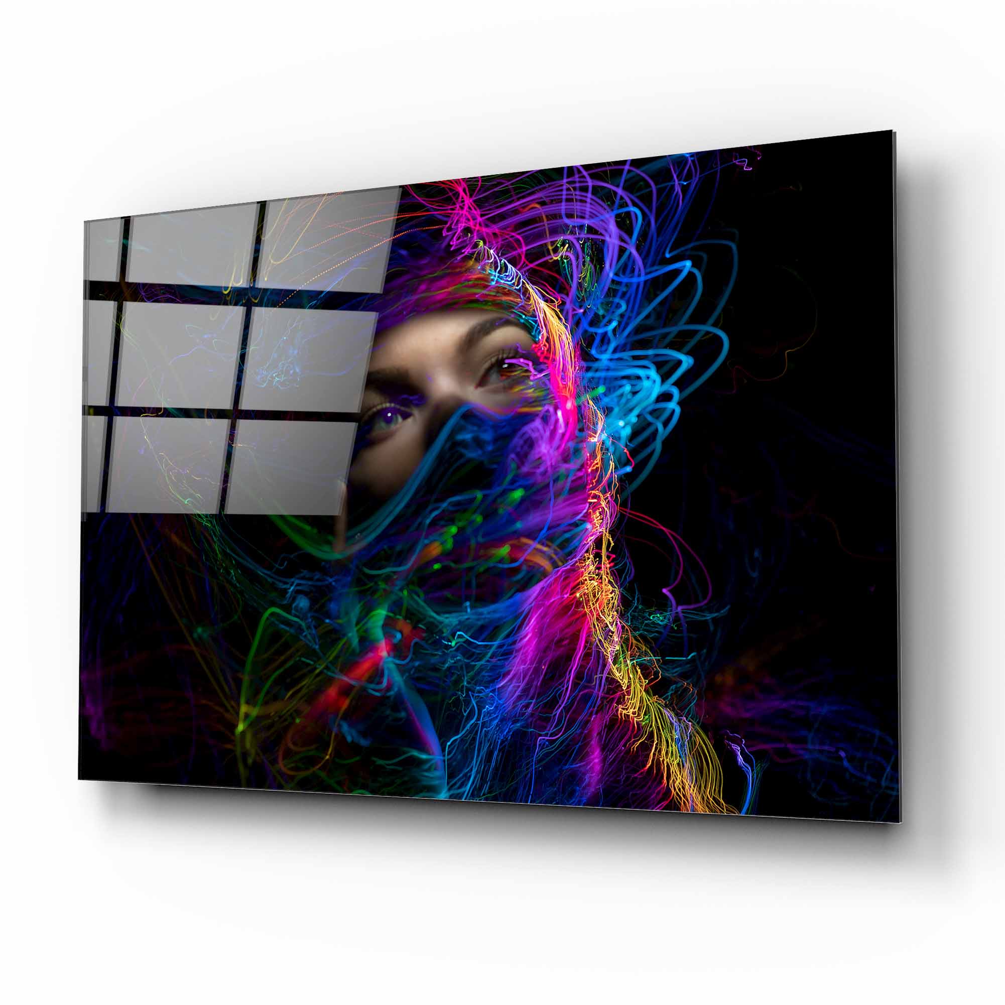 Neon Girl Glass Wall Art