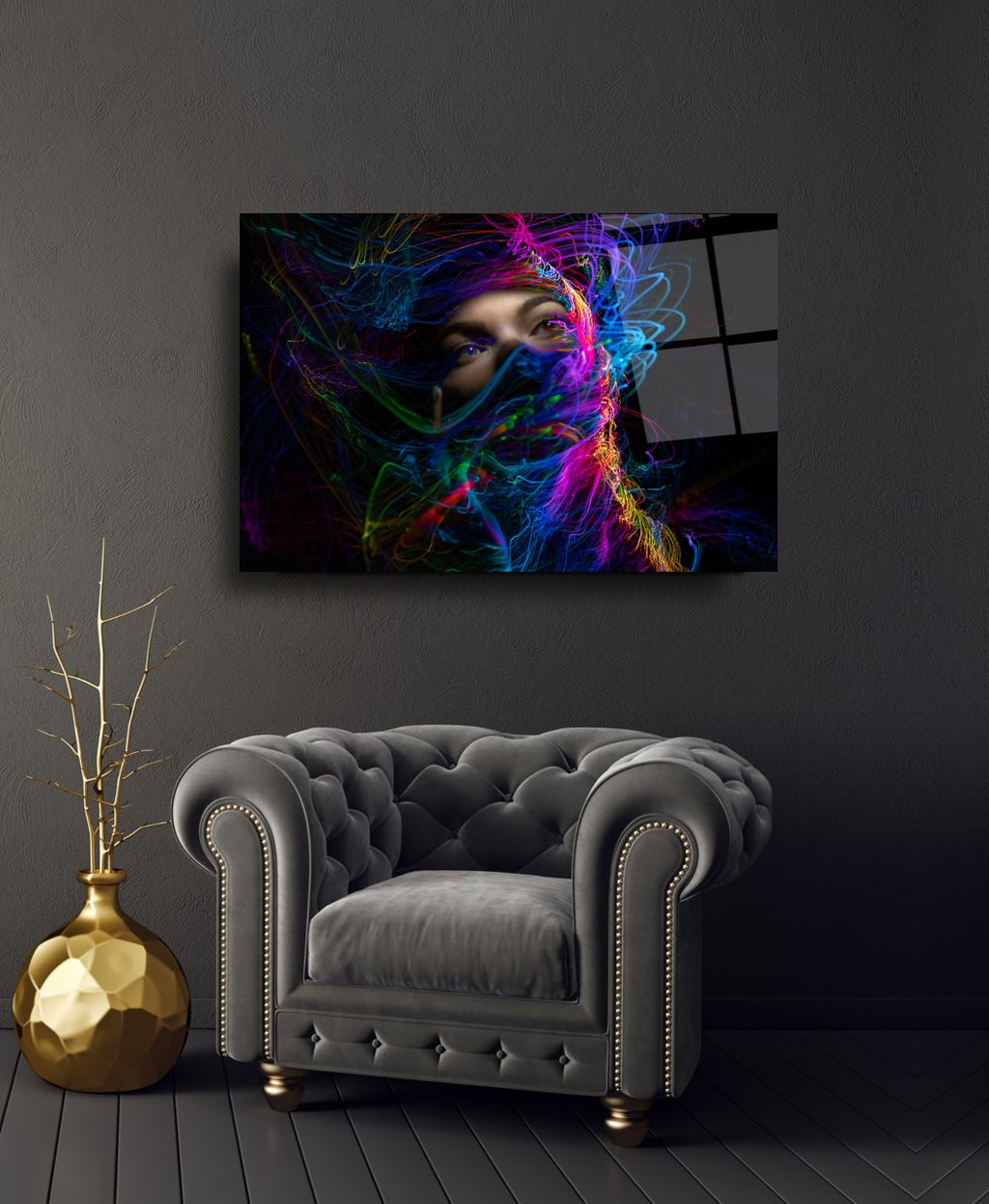 Neon Girl Glass Wall Art