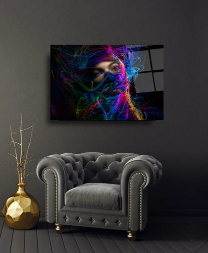 Neon Woman Face Glass Wall Art - LUXARTDECO
