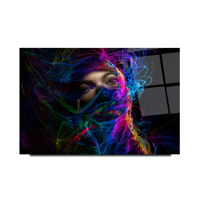 Neon Girl Glass Wall Art