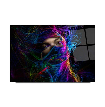 Neon Woman Face Glass Wall Art - LUXARTDECO