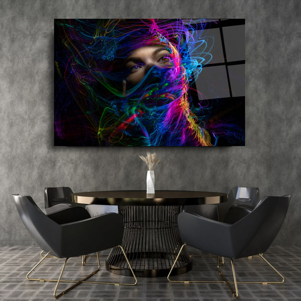 Neon Girl Glass Wall Art