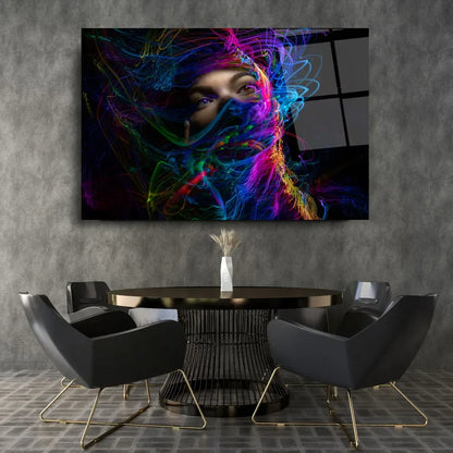 Neon Woman Face Glass Wall Art - LUXARTDECO