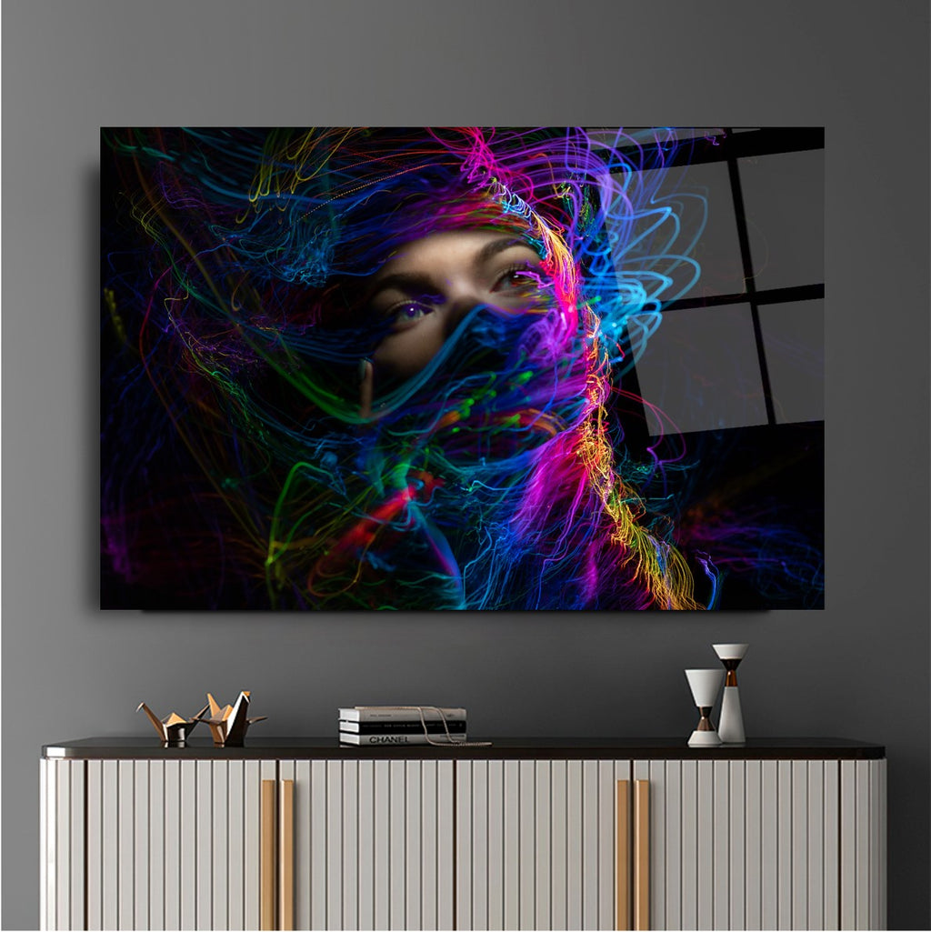 Neon Girl Glass Wall Art