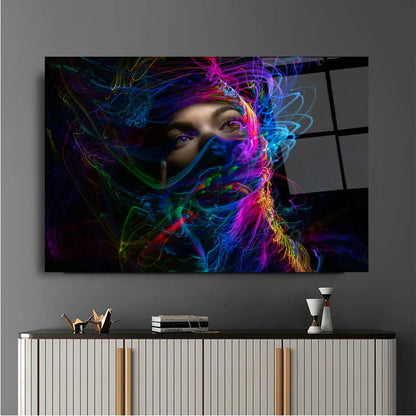 Neon Woman Face Glass Wall Art - LUXARTDECO