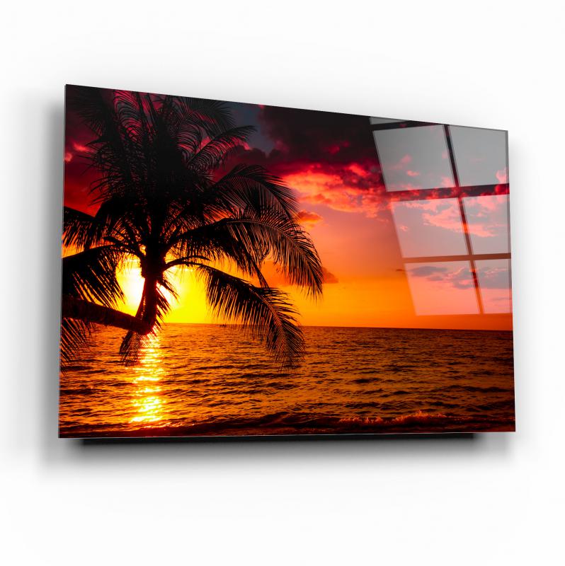 Tableau mural en verre Sunset Palm