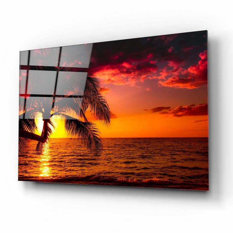 Tableau mural en verre Sunset Palm