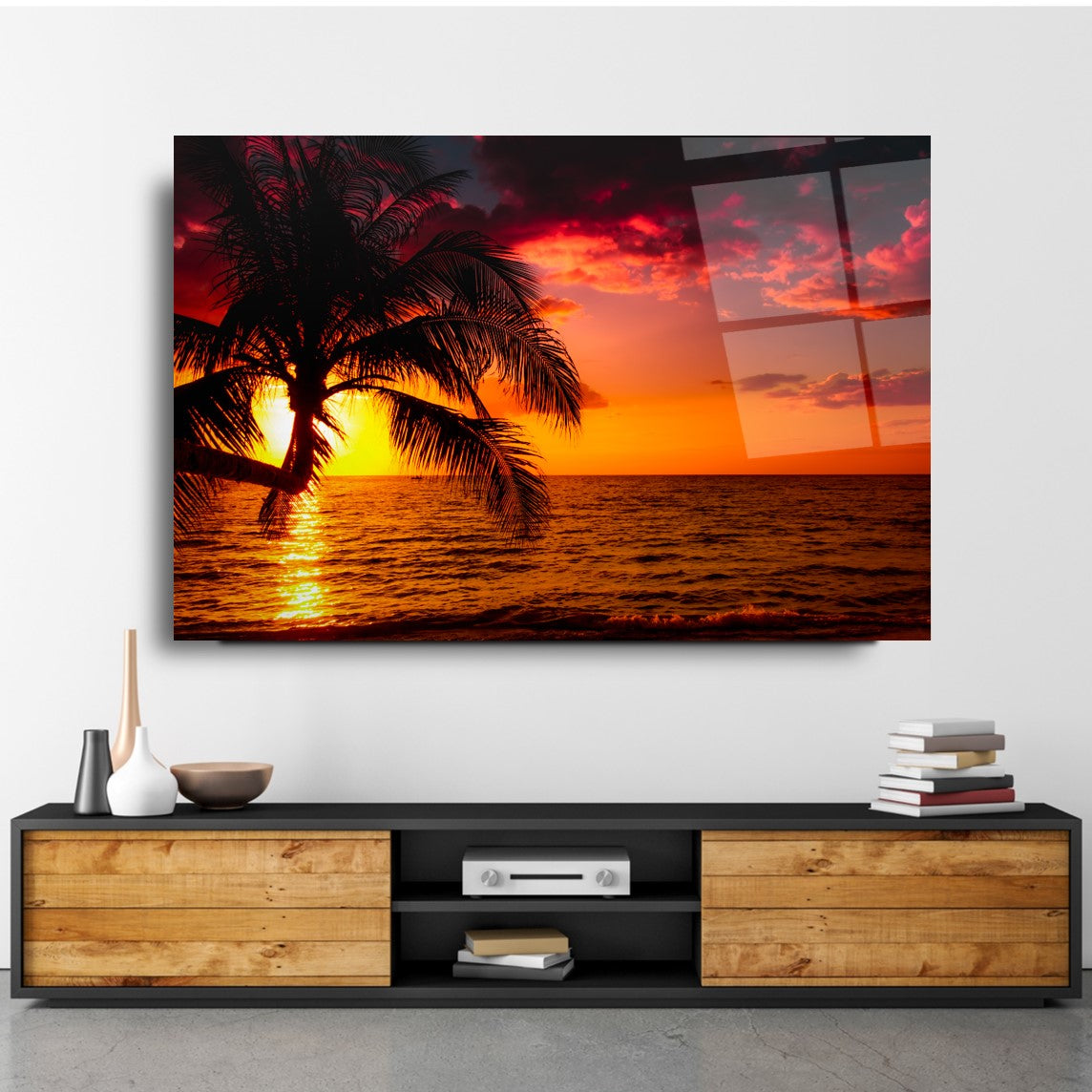 Tableau mural en verre Sunset Palm