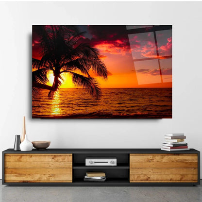 Sunset Palm Glass Wall Art - LUXARTDECO