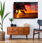 Tableau mural en verre Sunset Palm
