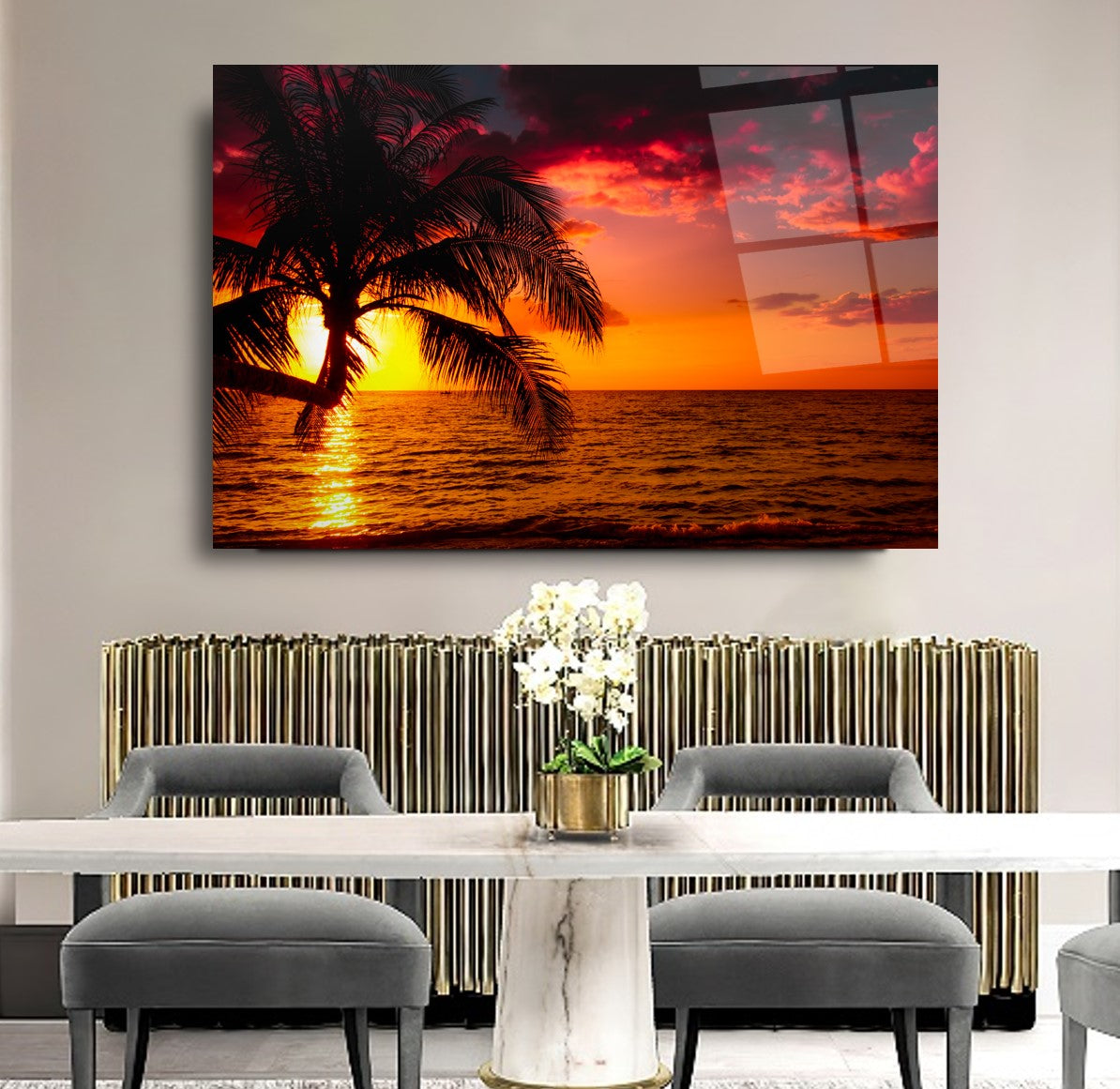 Tableau mural en verre Sunset Palm