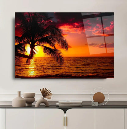 Sunset Palm Glass Wall Art - LUXARTDECO