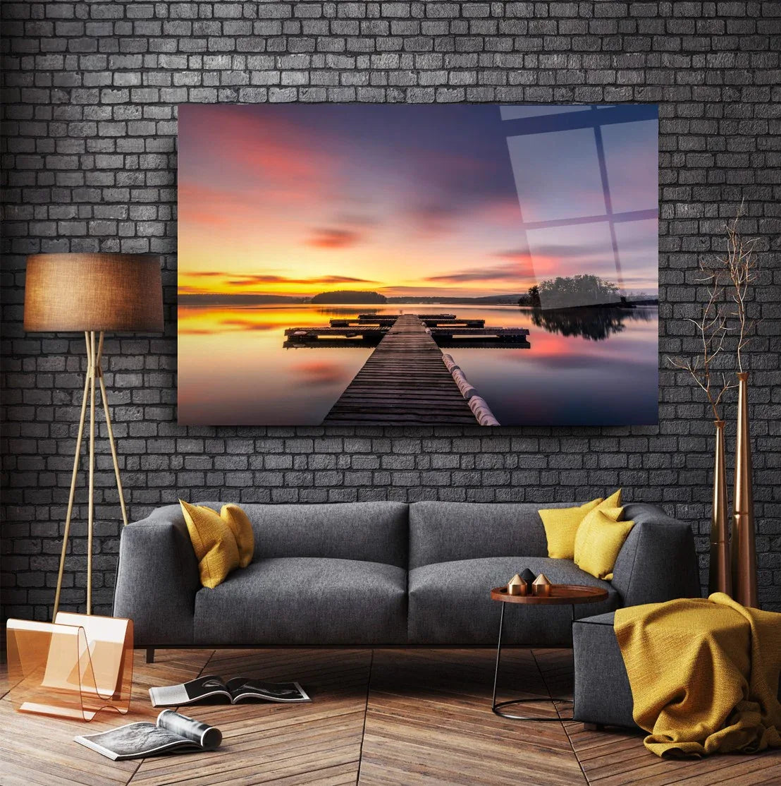 Sunset Bridge Glass Wall Art - LUXARTDECO