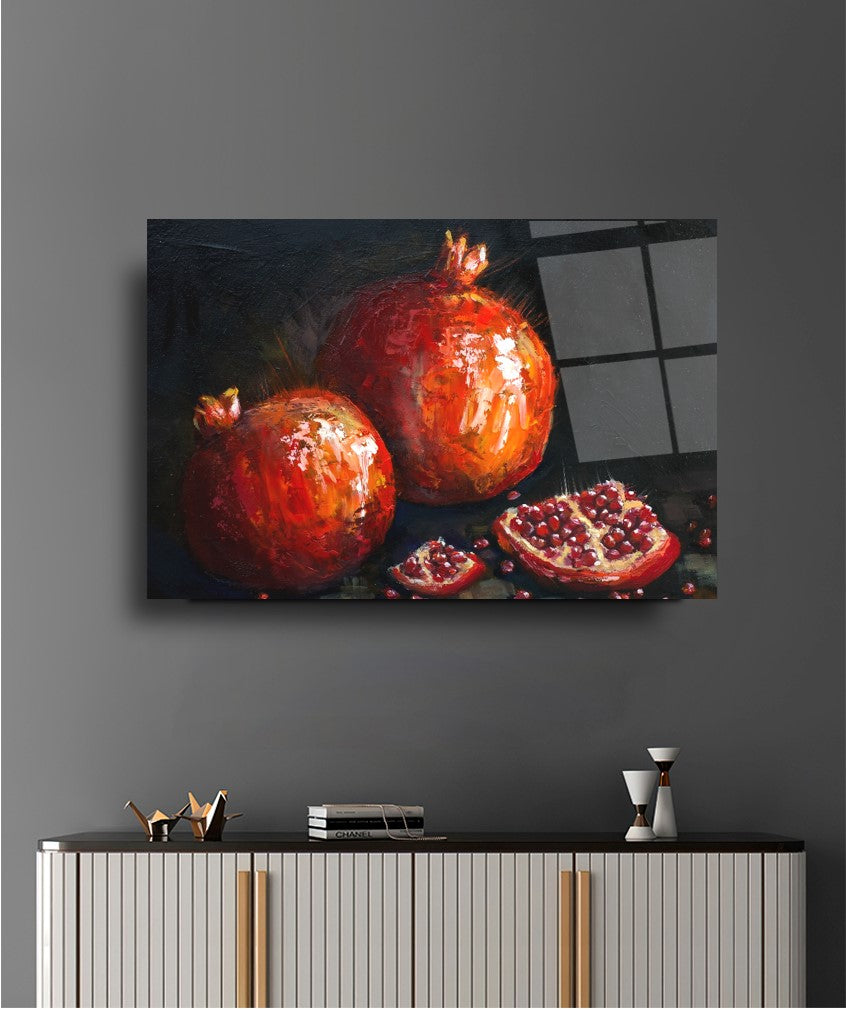 Deux grenades, tableau en verre