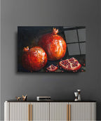 Deux grenades, tableau en verre