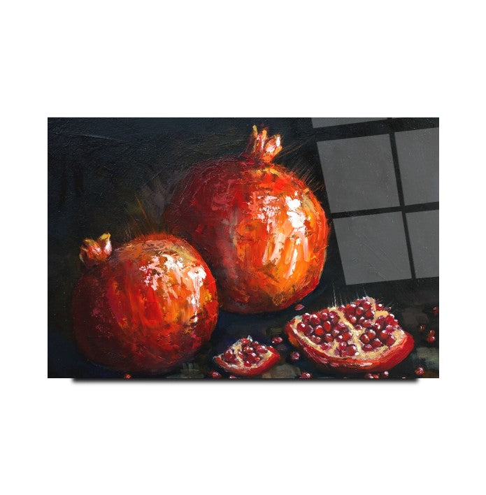 Deux grenades, tableau en verre