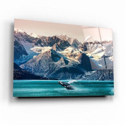Alaska Whale Mountain Glass Wall Art - LUXARTDECO
