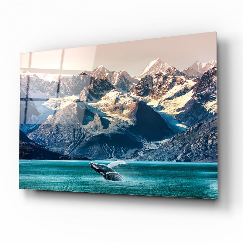 Art mural en verre de la montagne des baleines d'Alaska