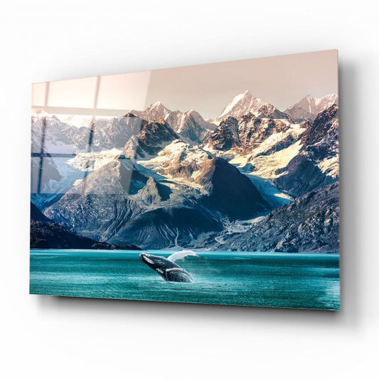 Alaska Whale Mountain Glass Wall Art - LUXARTDECO