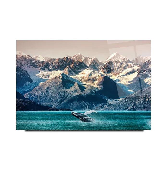 Alaska Whale Mountain Glass Wall Art - LUXARTDECO