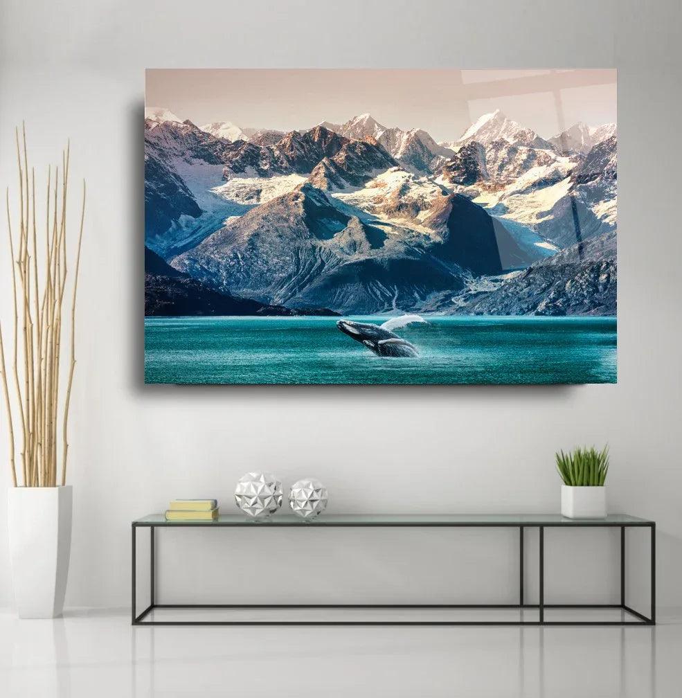 Alaska Whale Mountain Glass Wall Art - LUXARTDECO