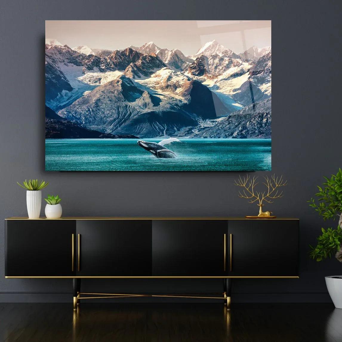 Alaska Whale Mountain Glass Wall Art - LUXARTDECO