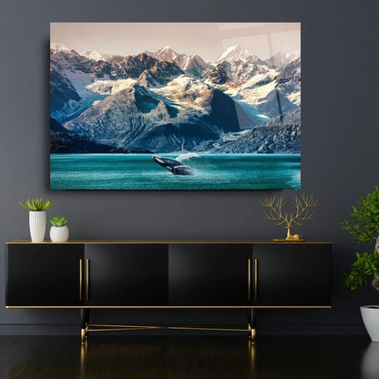 Alaska Whale Mountain Glass Wall Art - LUXARTDECO
