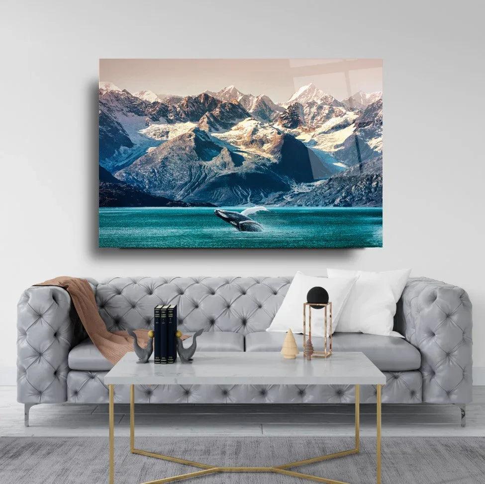Alaska Whale Mountain Glass Wall Art - LUXARTDECO