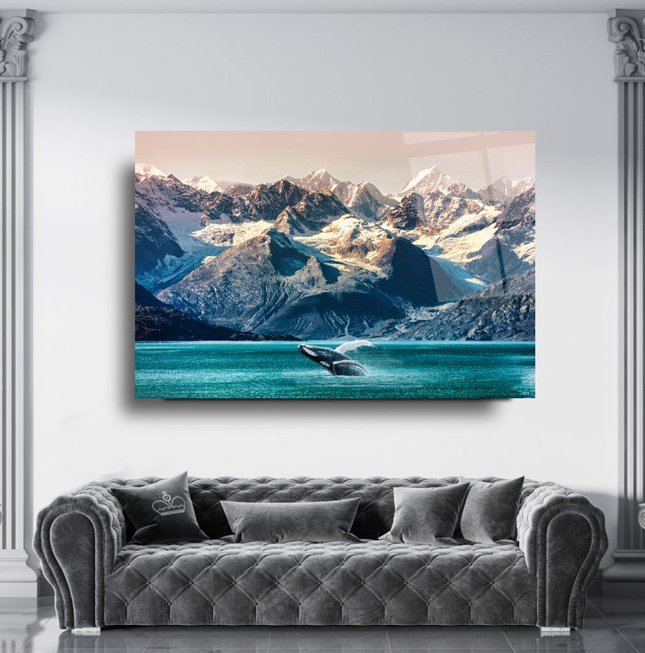 Art mural en verre de la montagne des baleines d'Alaska
