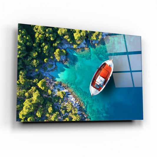Boat on Beach Glass Wall Art - LUXARTDECO