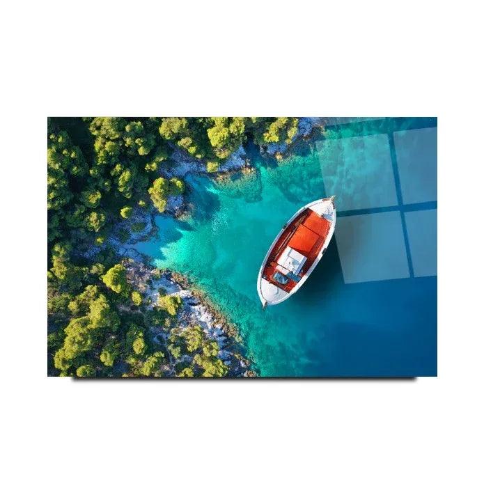 Boat on Beach Glass Wall Art - LUXARTDECO
