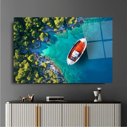 Boat on Beach Glass Wall Art - LUXARTDECO