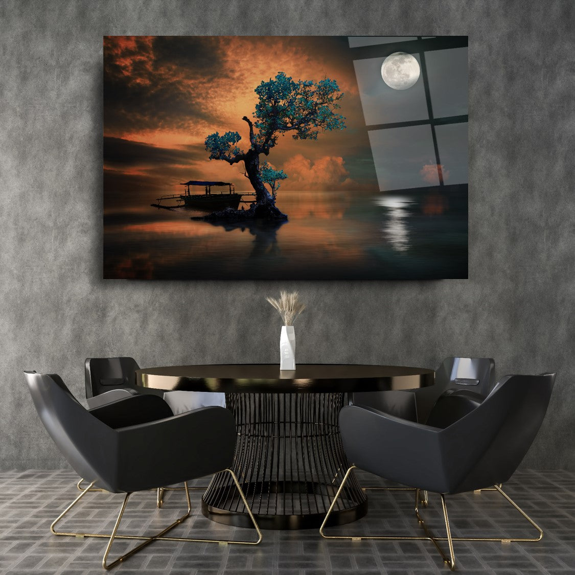 Tableau mural en verre Arbre et Lune