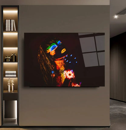 Colorful Woman Portrait Glass Wall Art - LUXARTDECO