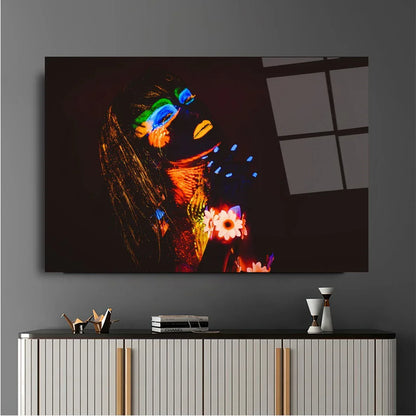 Colorful Woman Portrait Glass Wall Art - LUXARTDECO